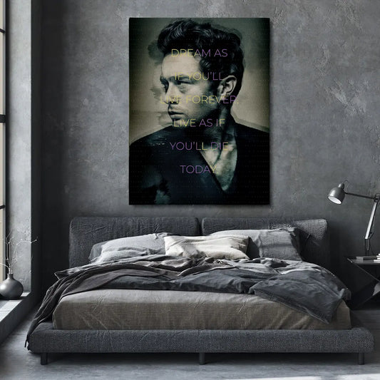 Motivations Wandbild mit Zitat als stilvolle Wanddekoration im Wohnzimmer