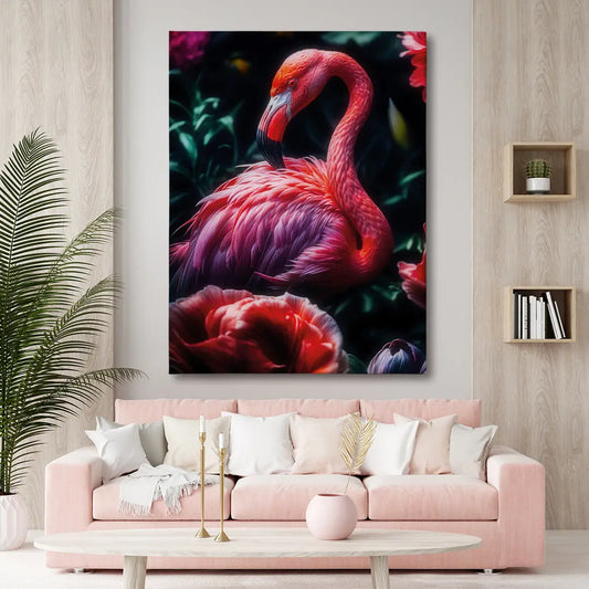 Flamingo Between Flowers