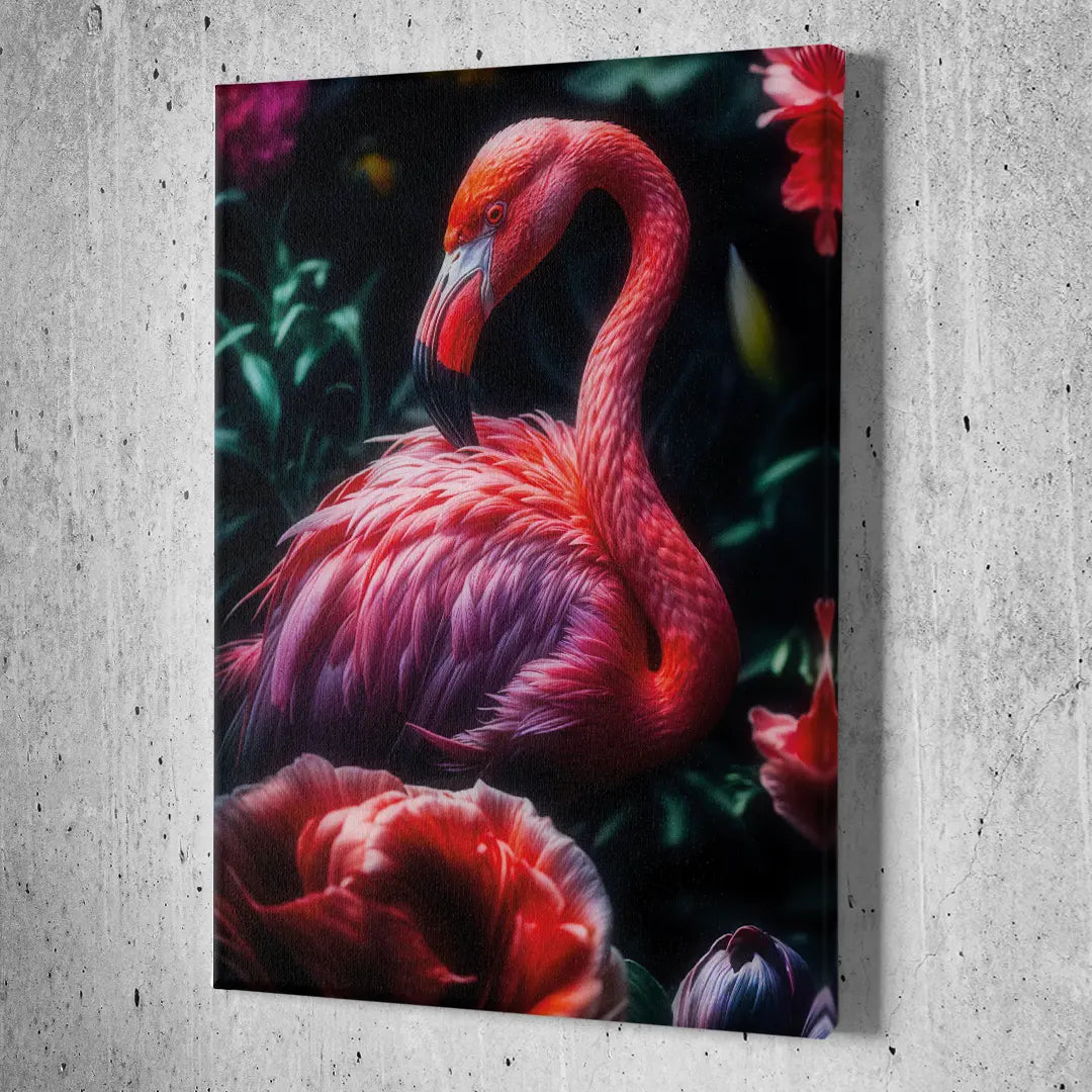 Flamingo Between Flowers