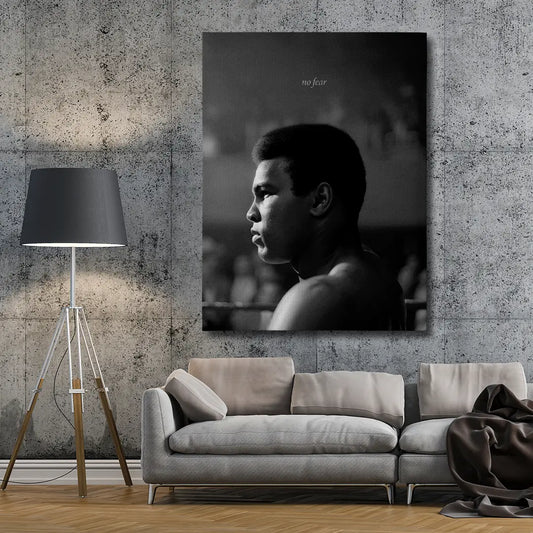 Leinwand ›No Fear‹ in moderner Wohnzimmer-Dekoration – Seitenprofil eines Boxers