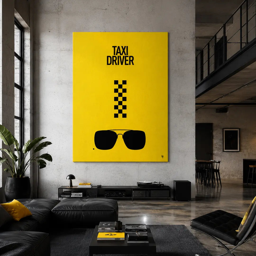 Taxi Driver Wandbild als moderne Filmdekoration über einem Sofa im Wohnzimmer