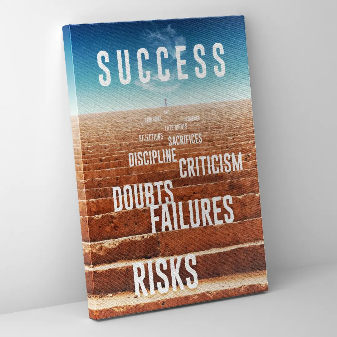 Seitenansicht einer Motivations-Leinwand mit Typografie und Landschaftsmotiv