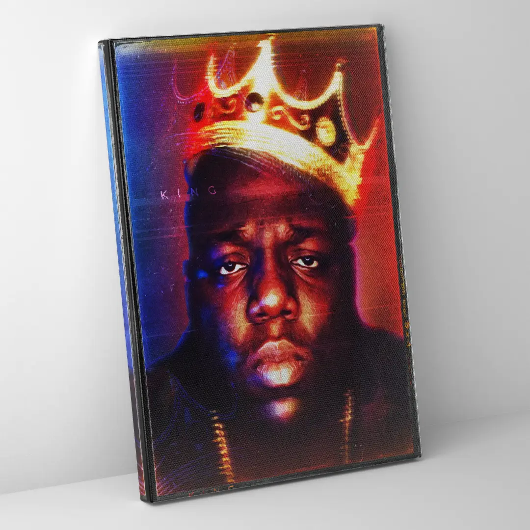 Seitenansicht einer farbintensiven Leinwand mit Portrait und Krone