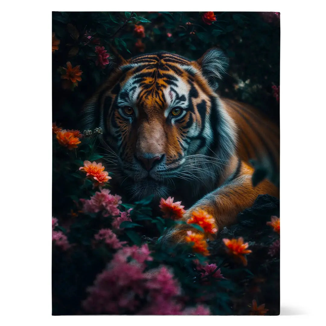 Tiger Between Flowers