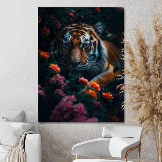 Tiger Between Flowers
