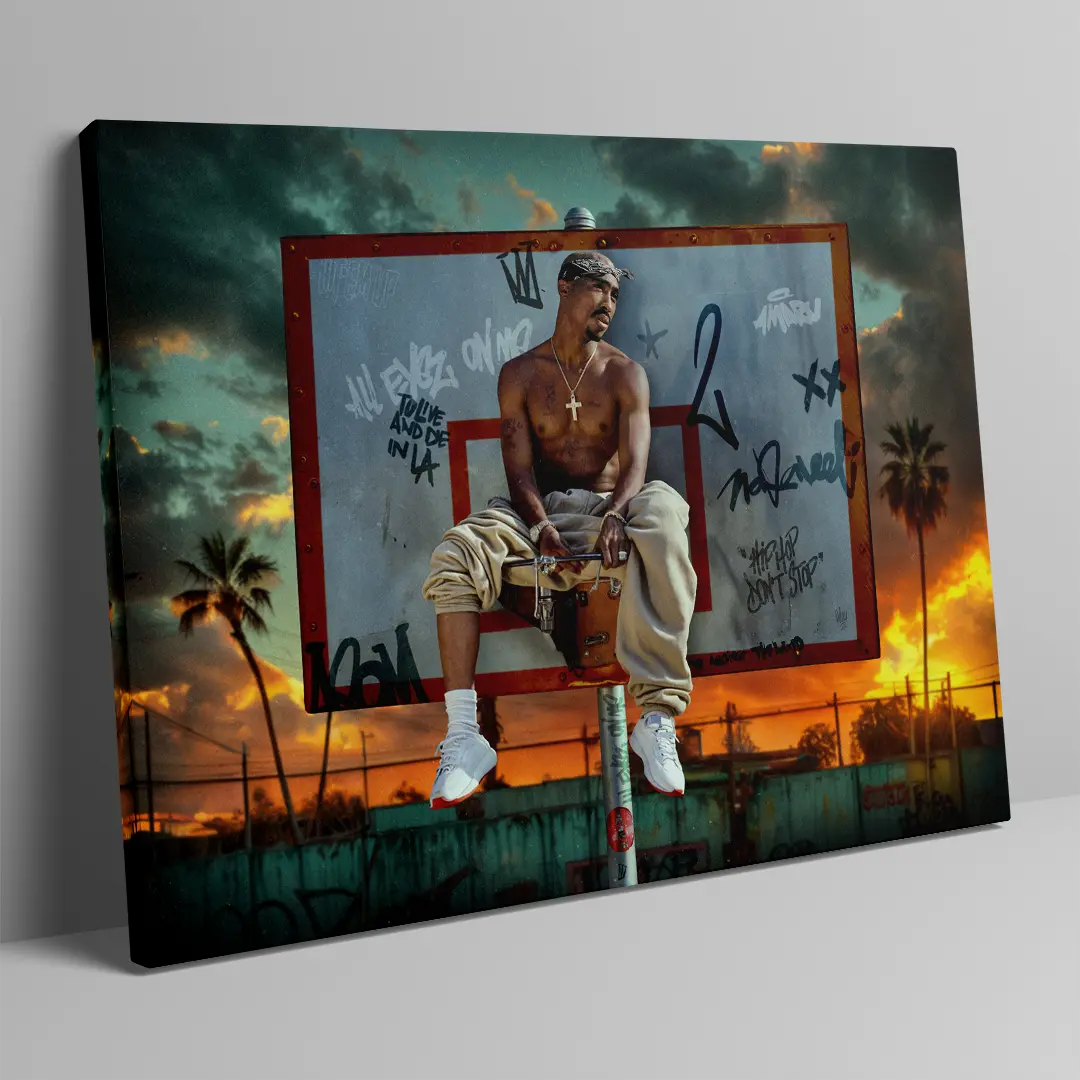 Leinwandbild im Graffiti Stil mit urbaner Basketball Kulisse