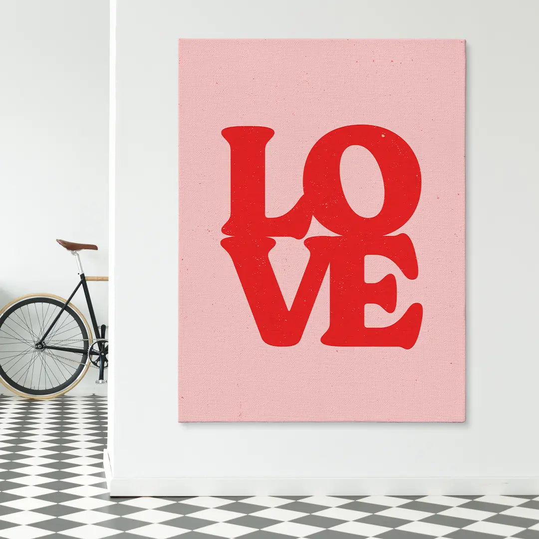 LOVE Leinwand – Moderne Kunst in Rosa und Rot
