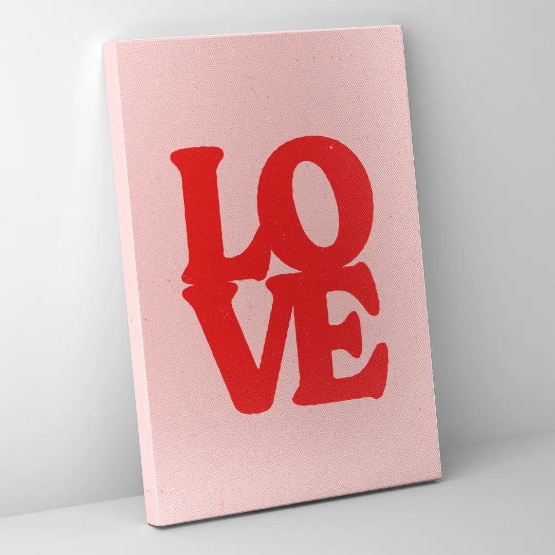 Seitenansicht des "LOVE"-Wandbilds: Zeigt die hochwertige Rahmung und die Leinwand-Textur.