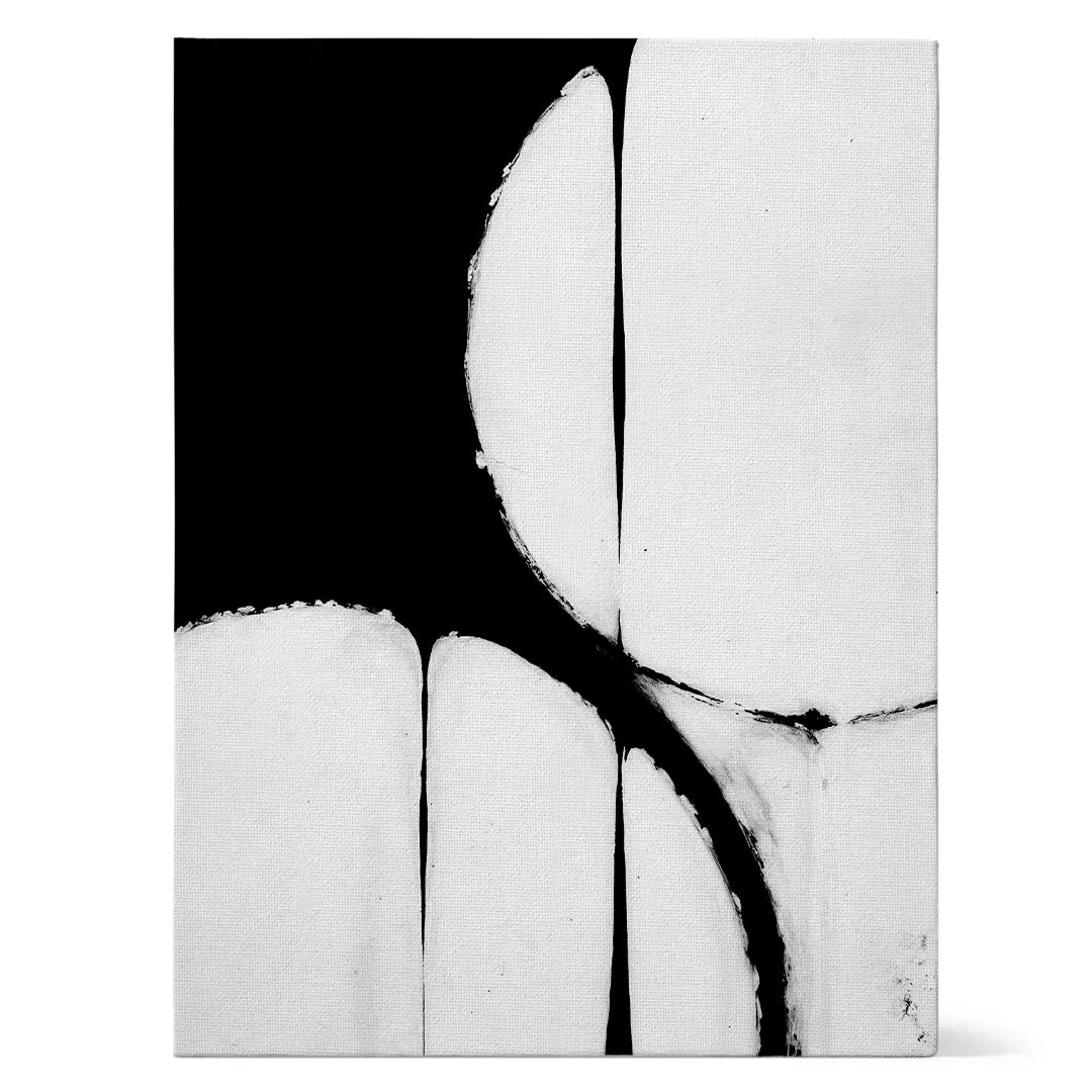 Abstrakte Schwarz-Weiß Leinwand mit minimalistischen Formen und klaren Kontrasten, moderne Wandkunst auf Canvas