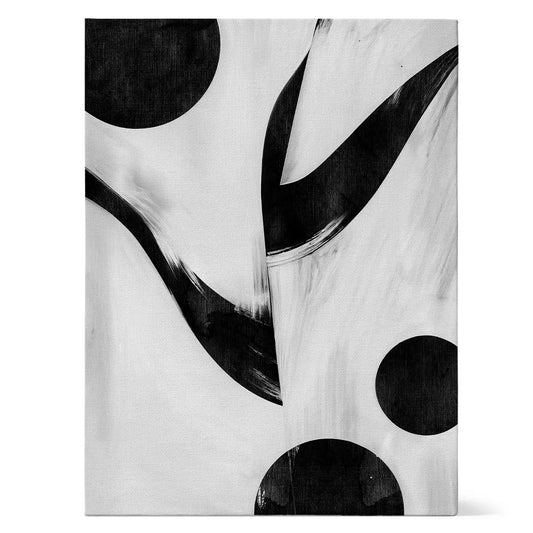 Abstrakte Schwarz-Weiß Leinwand mit fließenden Linien und organischen Formen, moderne Minimal Art Wandkunst auf Canvas