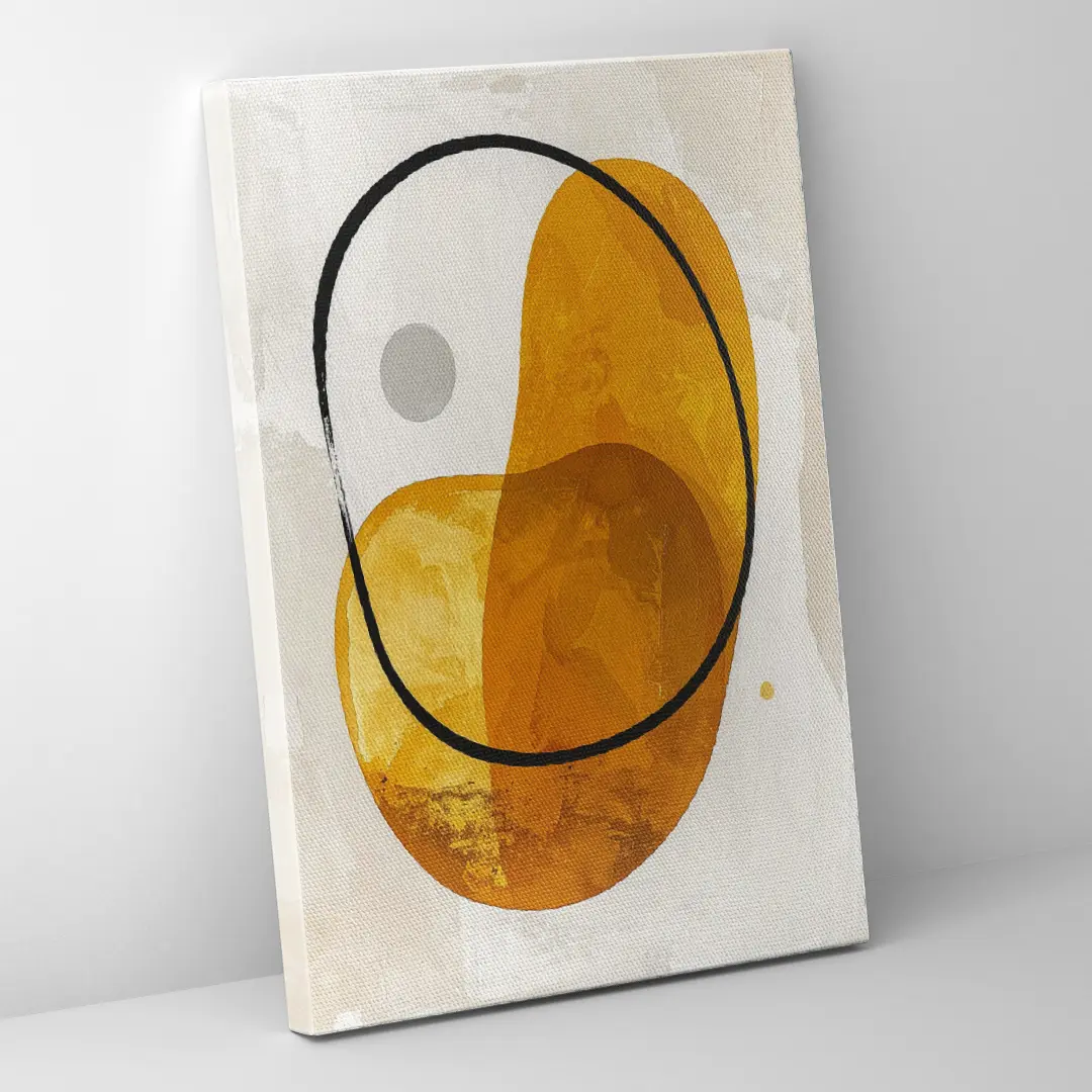 Seitenansicht einer abstrakten Leinwand in Gelb mit sichtbarer Leinwandstruktur