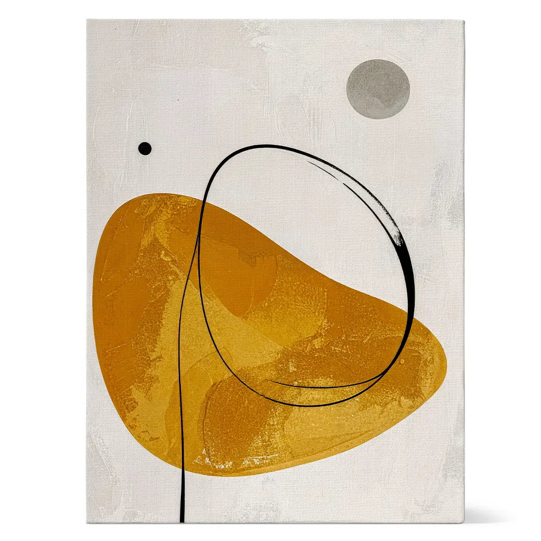 Abstraktes Wandbild mit organischen Formen in Gelb- und Ockertönen