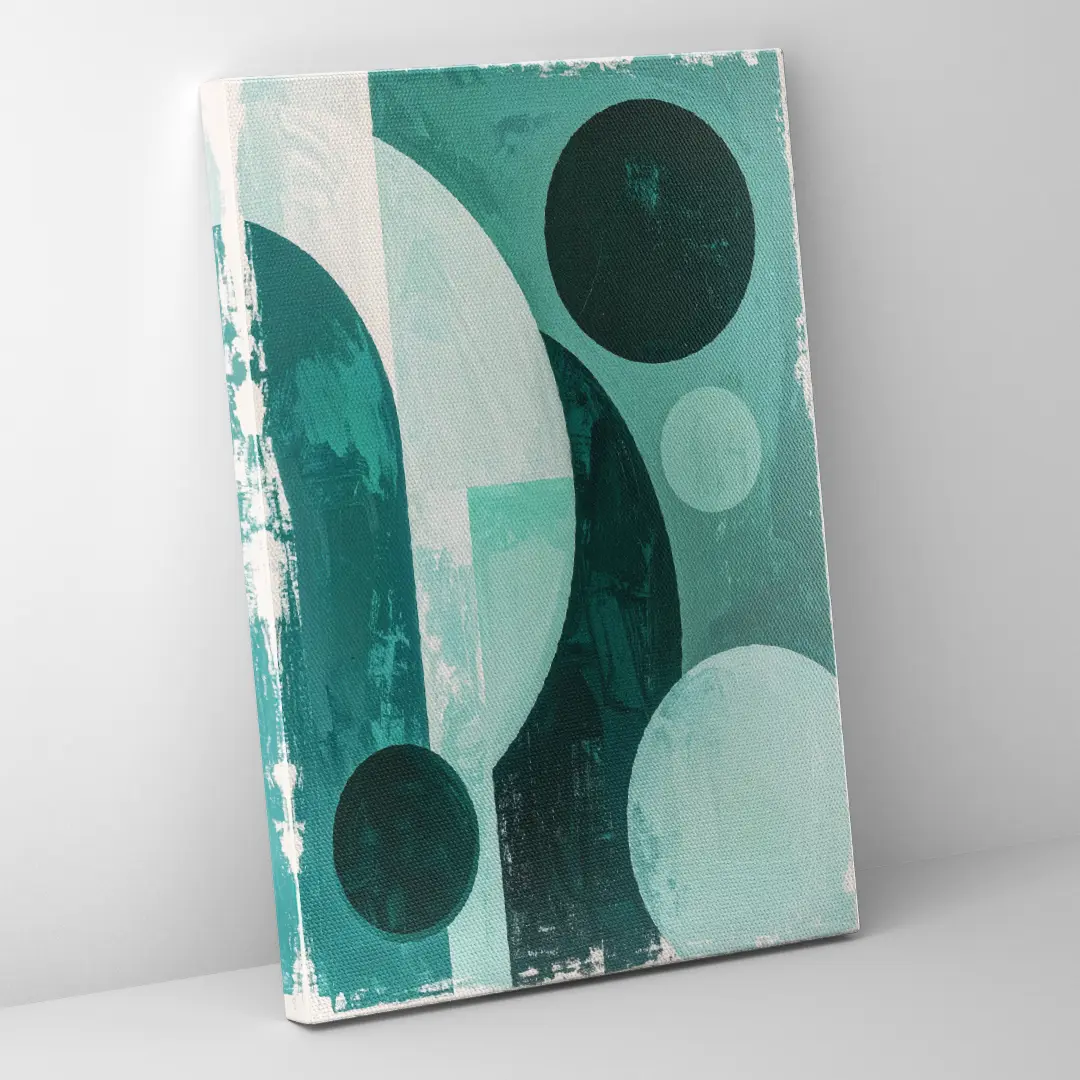 Seitenansicht einer abstrakten Leinwand in Grün mit sichtbarer Struktur