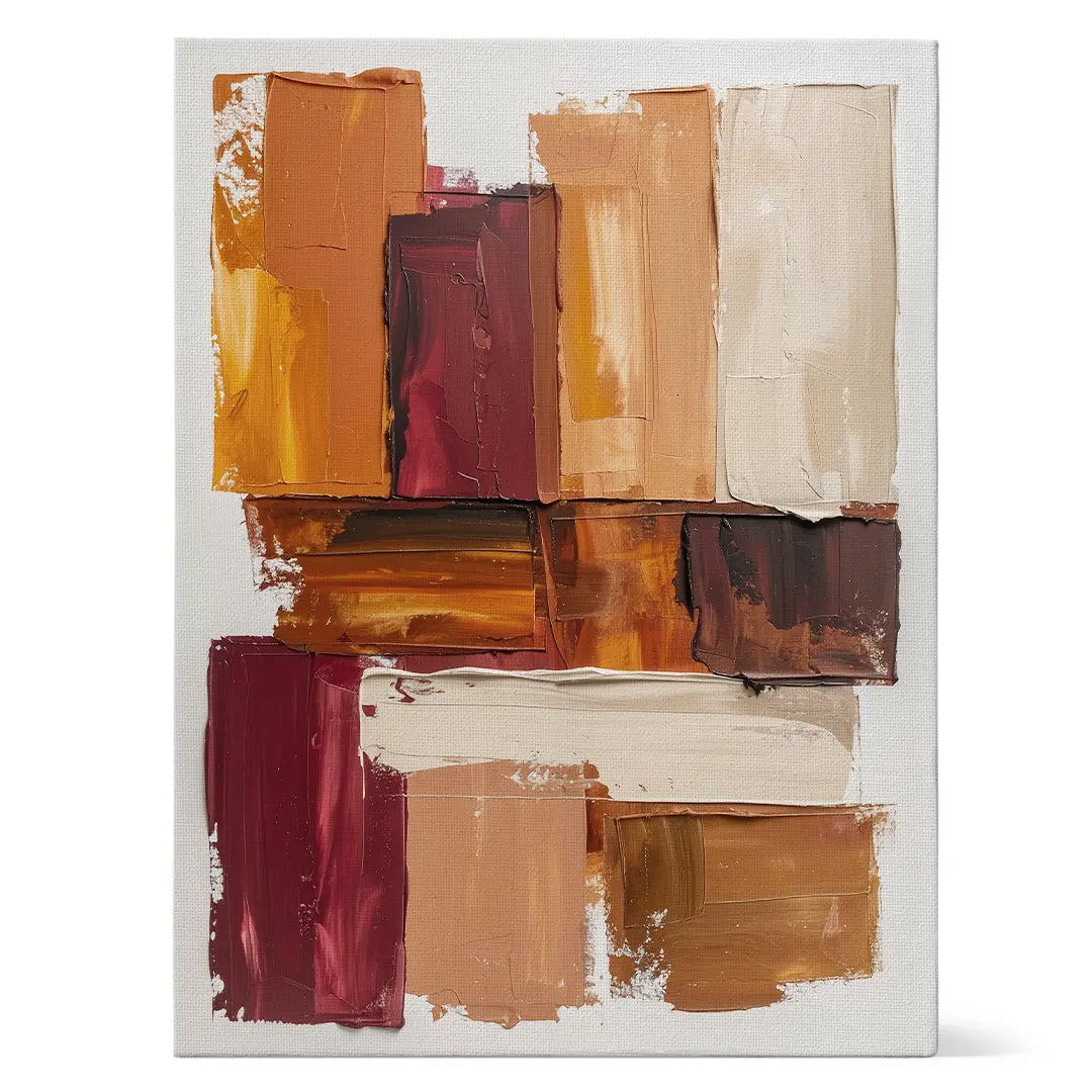 Abstraktes Wandbild mit strukturierten Farbflächen in Braun und Terrakotta