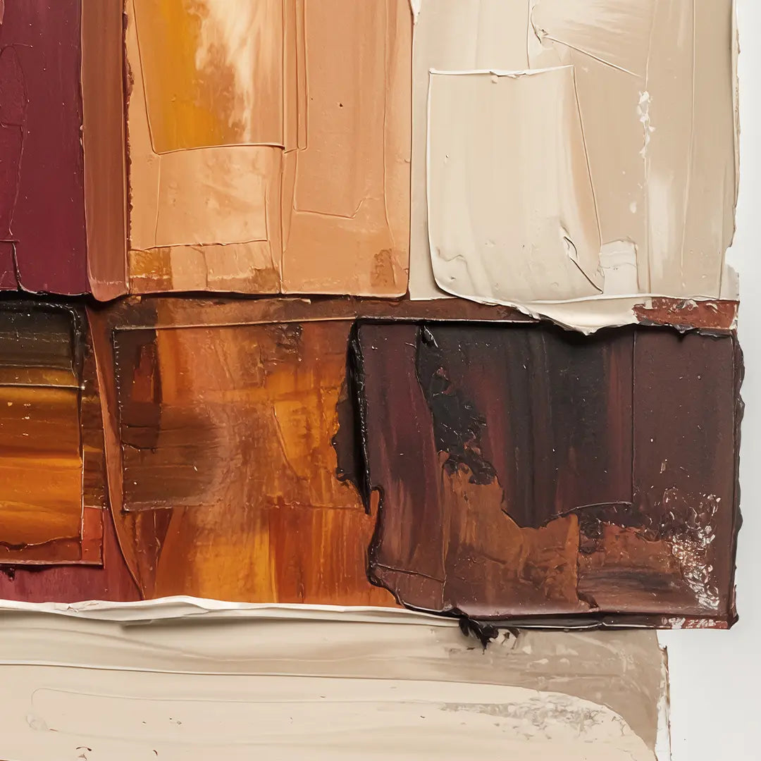 Detailaufnahme einer abstrakten Leinwand mit dicken Pinselstrukturen