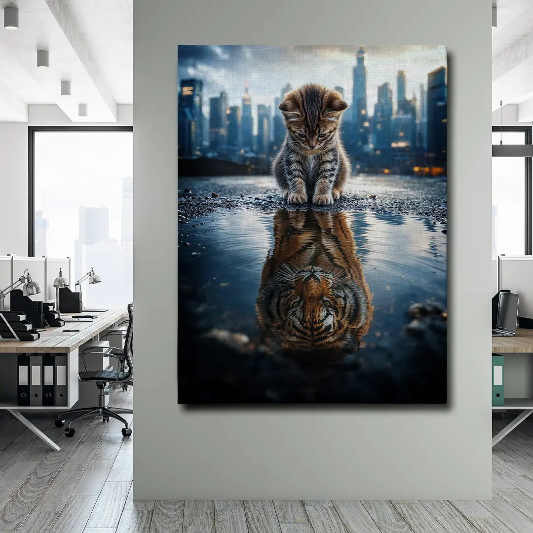 Motivations Wandbild mit Katze und Tiger Reflexion für Home Office
